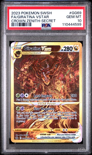 CardinalCore — Giratina Vstar Pokemon Crown Zenith Galarian Gallery Gold Secret Rare #GG69/GG70 PSA 10 – Official Pokemon TCG Product