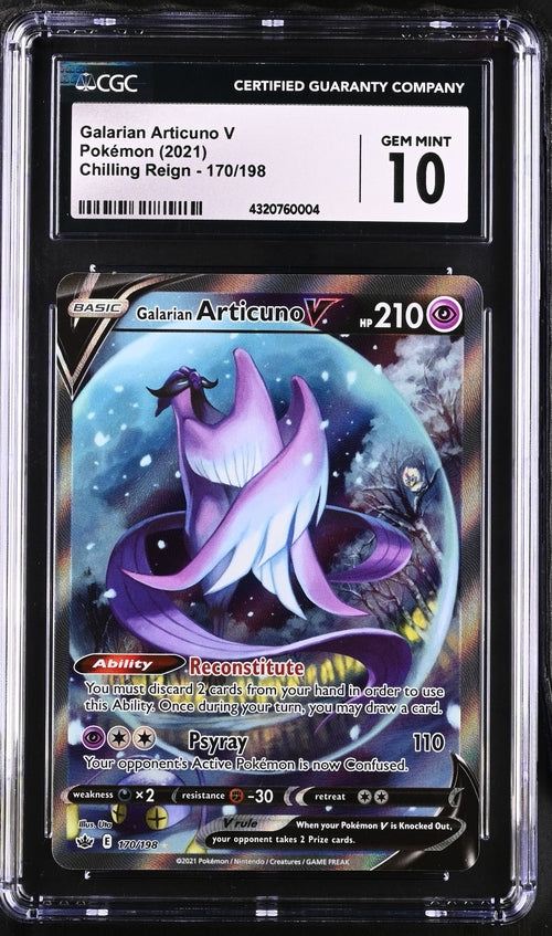 CardinalCore — Galarian Articuno V Pokemon Chilling Reign Alternate Full-Art #170/198 CGC 10 – Official Pokemon TCG Product