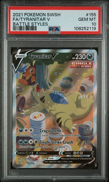 CardinalCore — Tyranitar V Pokemon Battle Styles Alternate Full Art #155/163 PSA 10 – Official Pokemon TCG Product