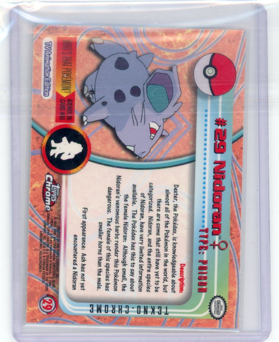 CardinalCore — Nidoran 2000 Topps Chrome Pokemon Tekno Refractor #29 – Official Pokemon TCG Product