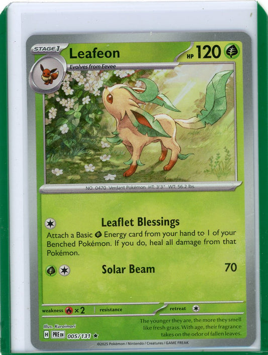 CardinalCore — Leafeon 2025 Pokemon Prismatic Evolutions Master Ball rare holo 005/131 – Official Pokemon TCG Product