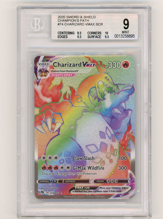 CardinalCore — Charizard Vmax Pokemon Champion's Path Rainbow Full-Art #074/073 BGS 9 – Official Pokemon TCG Product