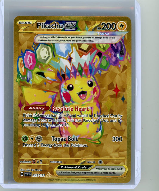 CardinalCore — Pikachu ex Pokemon Surging Sparks Gold Hyper Rare #247/191 – Official Pokemon TCG Product