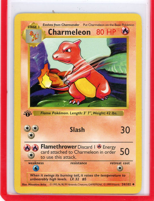 CardinalCore — Charmeleon 1999 Pokemon Base Set 1st Edition Shadowless non holo 24/102 – Official Pokemon TCG Product