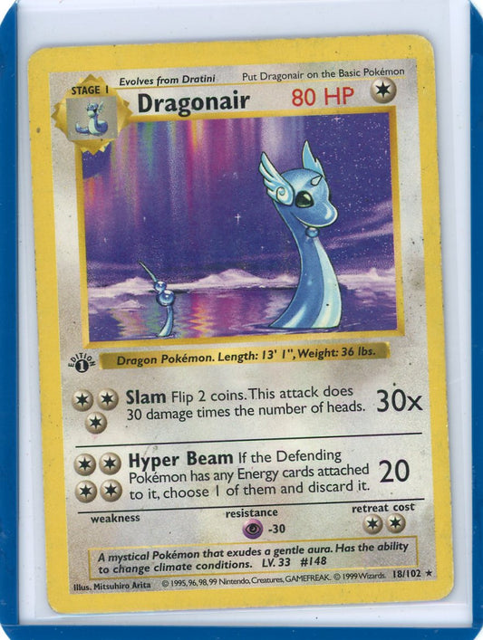 CardinalCore — Dragonair 1999 Pokemon Base Set 1st Edition Shadowless rare non holo 18/102 HP/DMG – Official Pokemon TCG Product