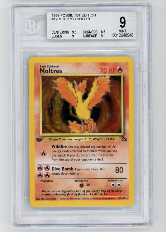 CardinalCore — Moltres 1999 Pokemon Fossil 1st Edition Holo #12/62 BGS 9 – Official Pokemon TCG Product