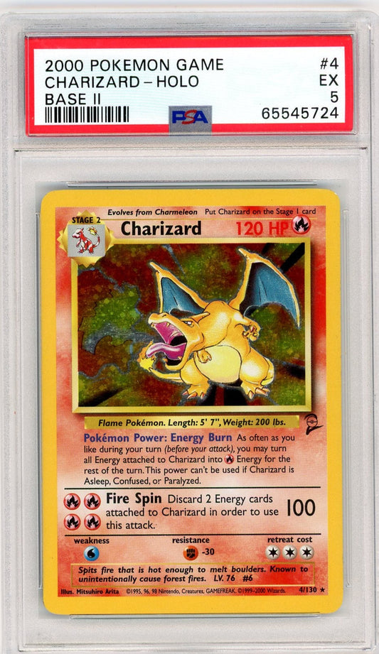 CardinalCore — Charizard 2000 Pokemon Base Set 2 Holo #4/130 PSA 5 – Official Pokemon TCG Product
