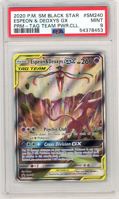 CardinalCore — Espeon & Deoxys GX Pokemon Black Star Promo #SM240 PSA 9 – Official Pokemon TCG Product