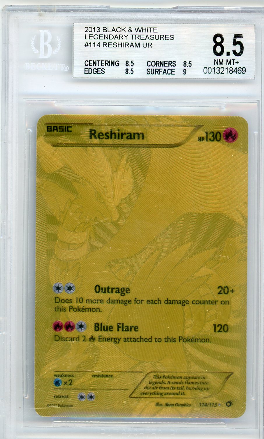 CardinalCore — Reshiram Pokemon Black & White Legendary Treasures Gold Secret Rare #114/113 – Official Pokemon TCG Product