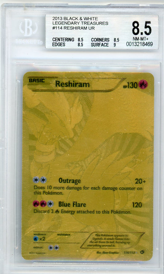 CardinalCore — Reshiram Pokemon Black & White Legendary Treasures Gold Secret Rare #114/113 – Official Pokemon TCG Product